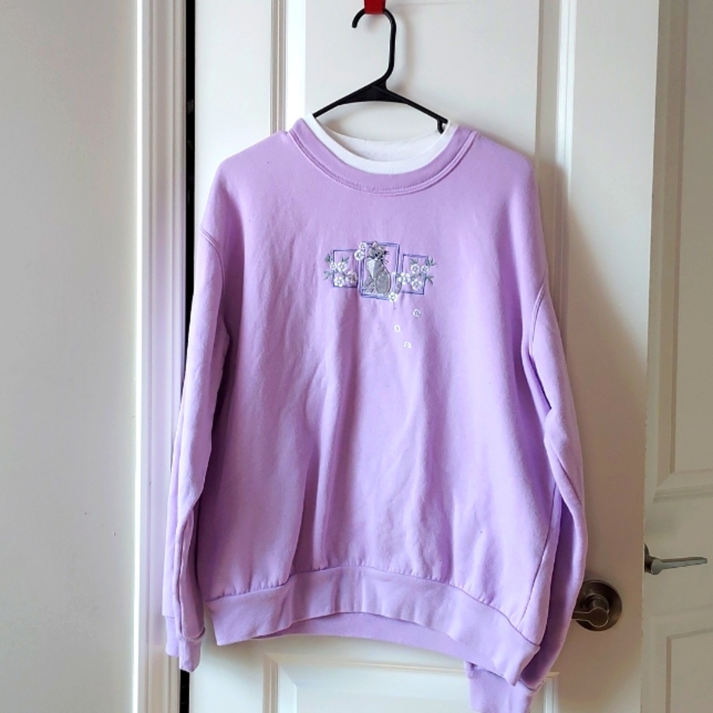 Top Stitch sweatshirt purple white with decorative embroidery large